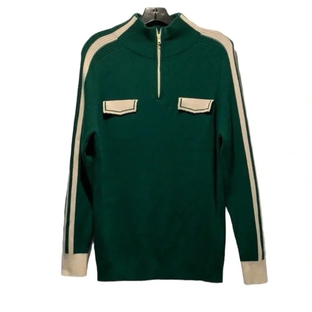 Social-Work NY Women’s 1/4 Zip Track Sweater Ribbed Knit Green Women’s Sz M NWT